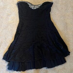 Free People size small black lace strapless dress black lace overlay